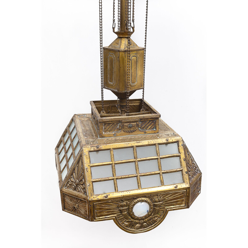 Vintage-Handwerkskronleuchter aus Messing und Glas