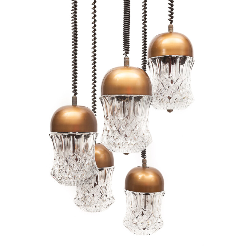 Vintage 5-light crystal pendant lamp, Italy 1960