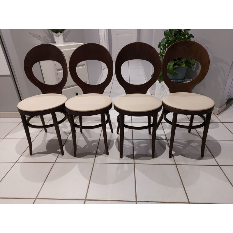 Ensemble de 4 chaises vintage Mouette en hêtre et similicuir, 1970