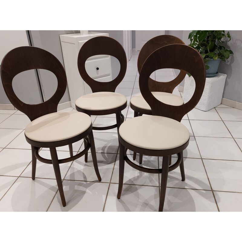Set of 4 vintage Seagull chairs in beech and leatherette, 1970