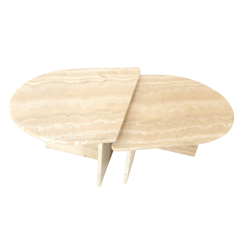 Vintage oval travertine coffee table in 2 parts