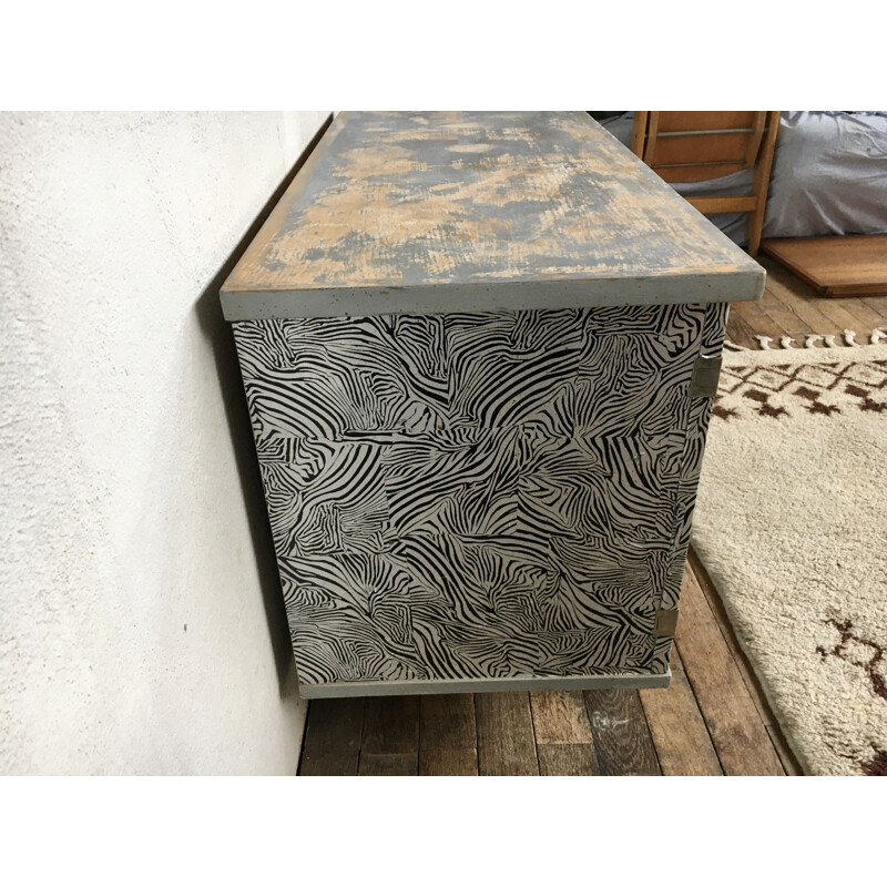 Vintage zebra print sideboard with compass legs, 1960