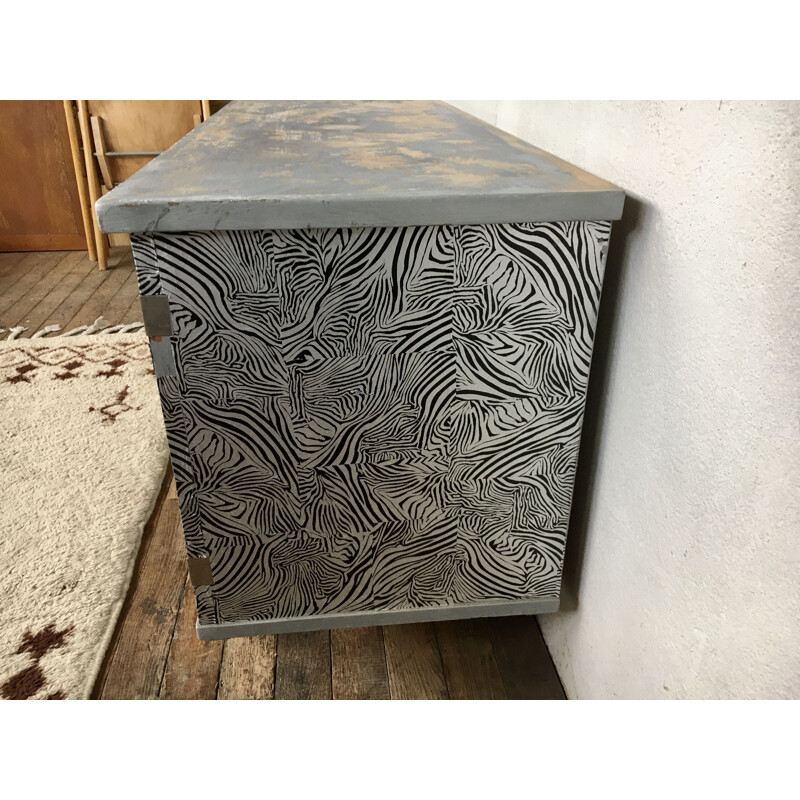 Vintage zebra print sideboard with compass legs, 1960