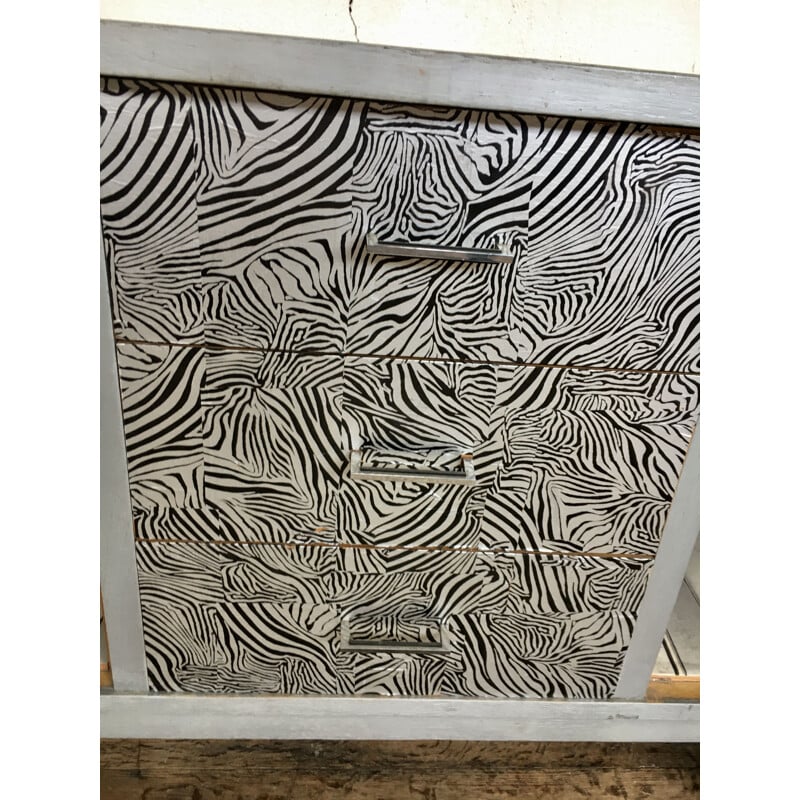 Vintage zebra print sideboard with compass legs, 1960