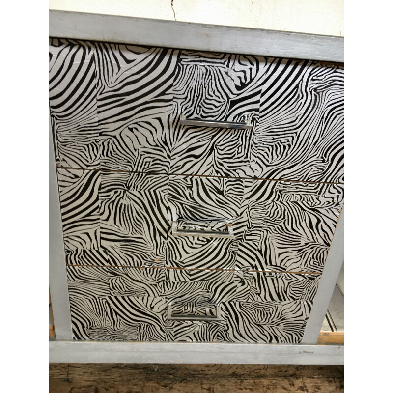 Vintage zebra print sideboard with compass legs, 1960