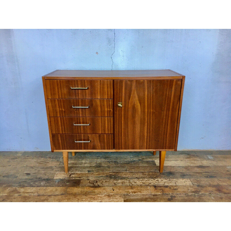 Scandinavian vintage French walnut highboard, 1950-1960