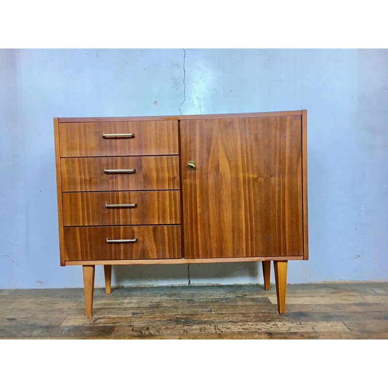 Scandinavian vintage French walnut highboard, 1950-1960