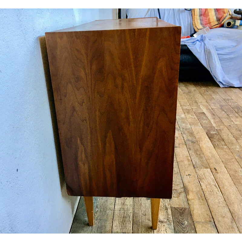 Scandinavian vintage French walnut highboard, 1950-1960