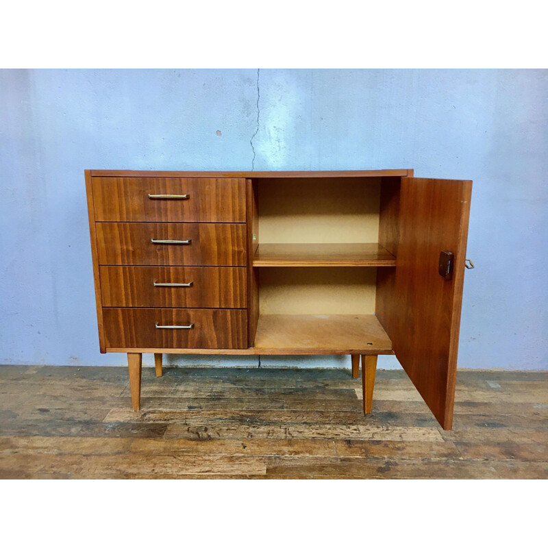 Scandinavian vintage French walnut highboard, 1950-1960