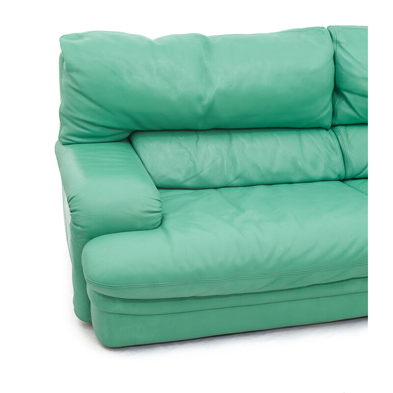 "Roche Bobois" vintage sofa in water green leather