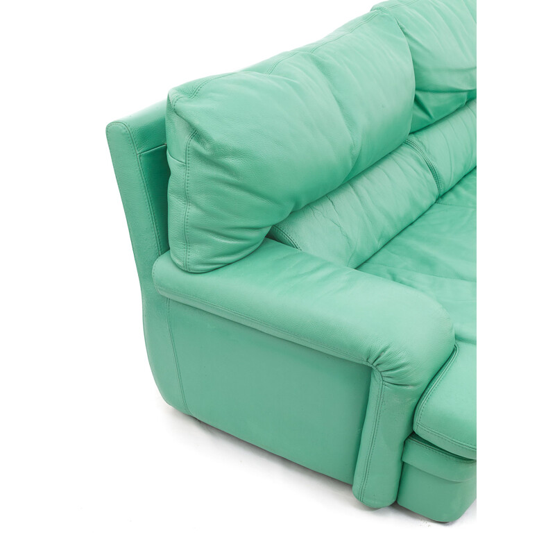 "Roche Bobois" vintage sofa in water green leather