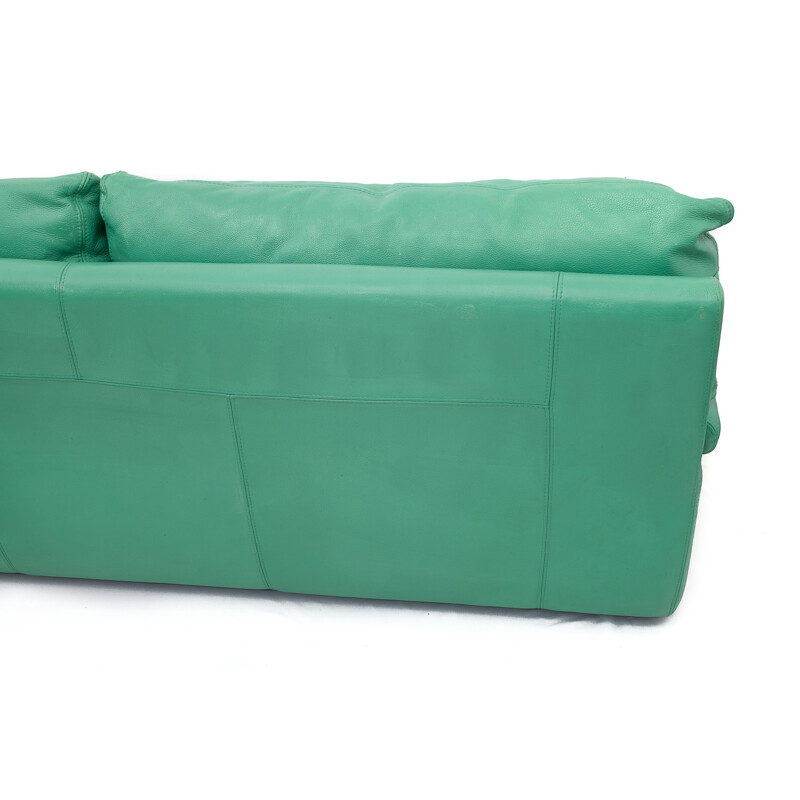 "Roche Bobois" vintage sofa in water green leather