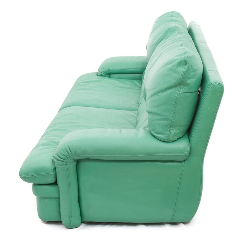 "Roche Bobois" vintage sofa in water green leather