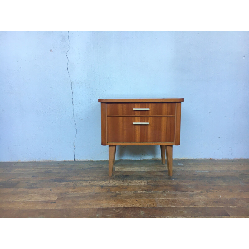 Vintage teak night stand with compass legs, 1950
