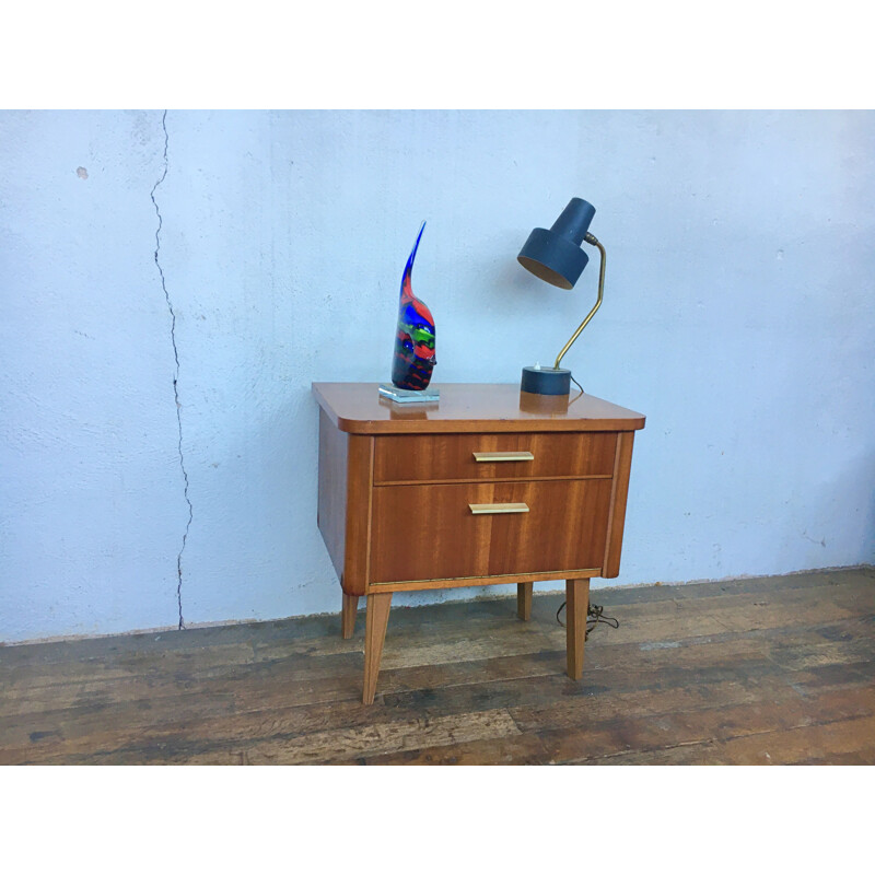 Vintage teak night stand with compass legs, 1950