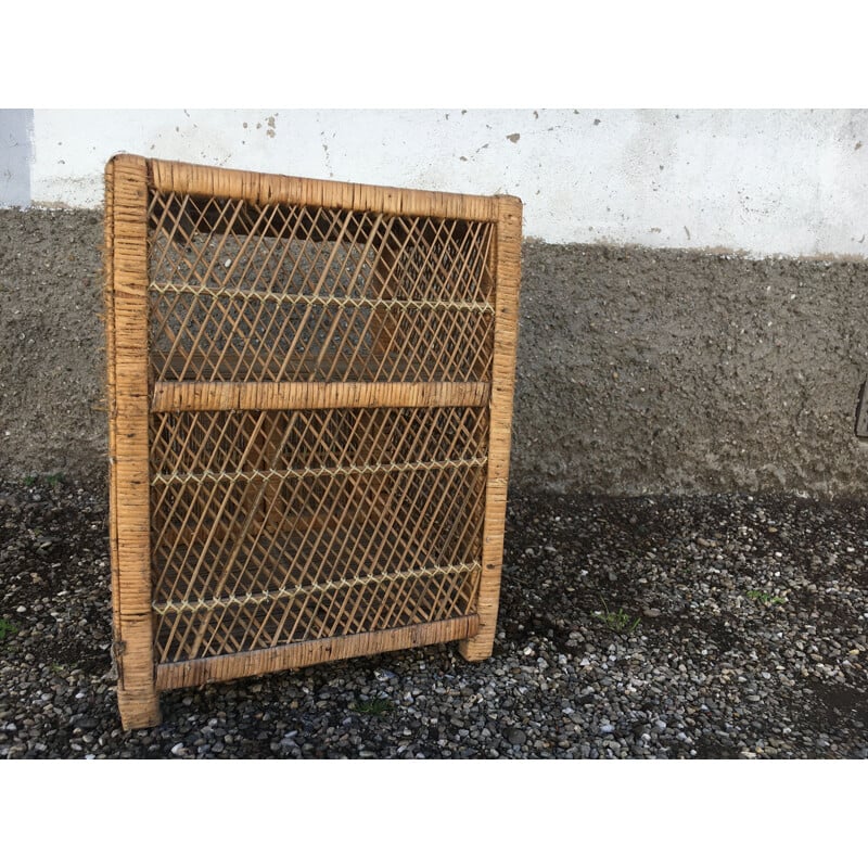 Vintage wicker and bamboo night stand, 1950