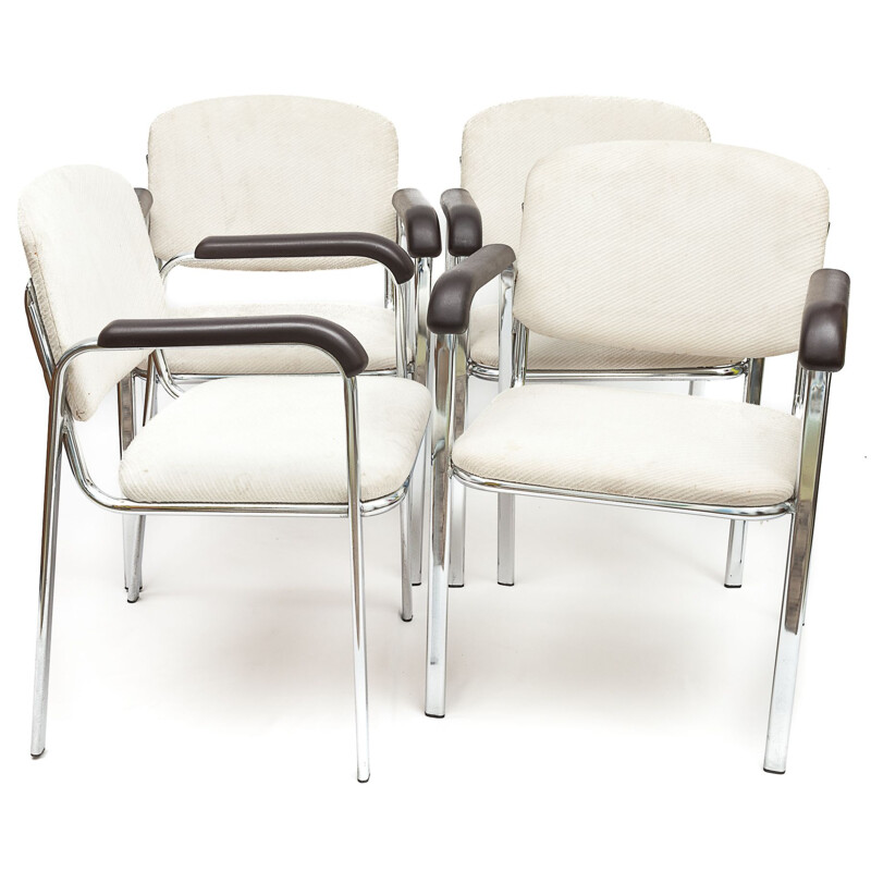 Lot de 4 fauteuils vintage en tissus ivoire de Marcel Breuer, 1970