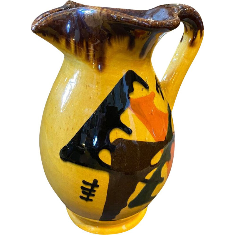 Vintage futuristic yellow ceramic pitcher, Italy 1930