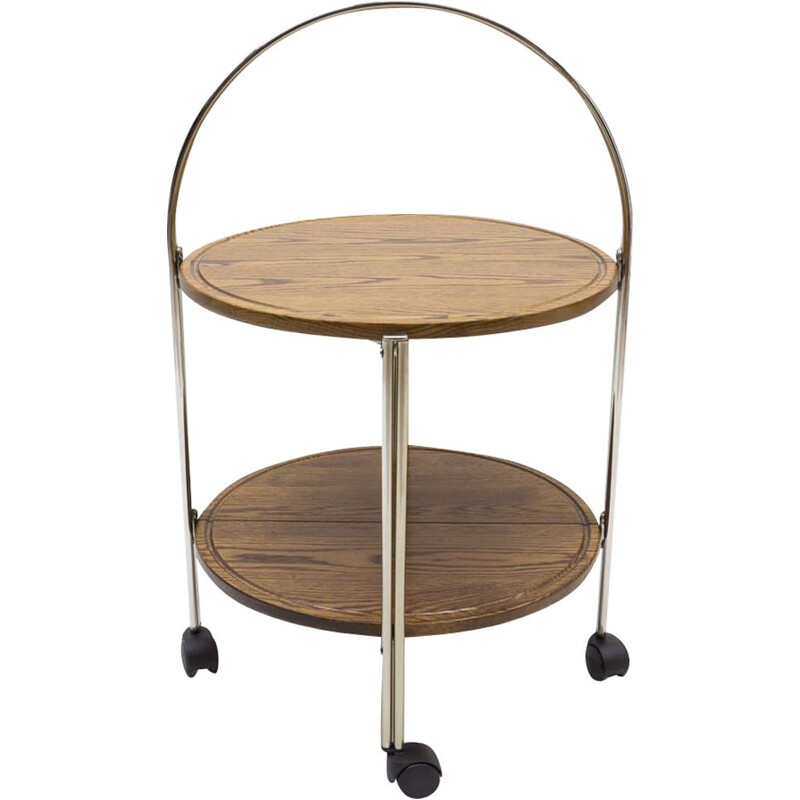 Vintage folding oak serving cart, 1960