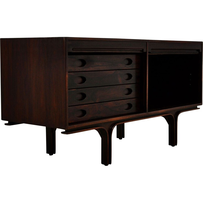 Vintage dark wood sideboard with 2 doors and 4 drawers by Gianfranco Frattini, 1960