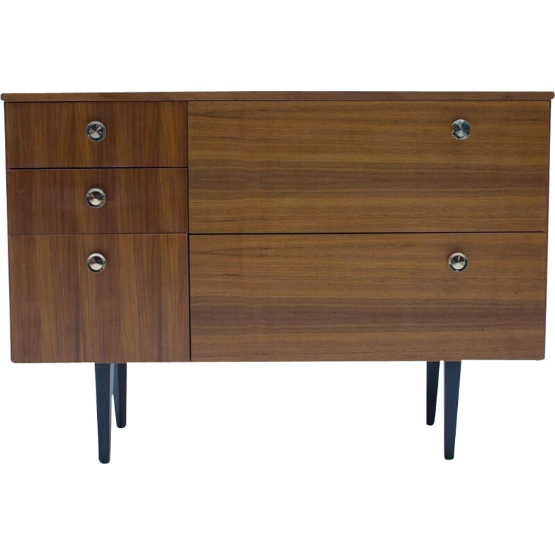 Walnut vintage sideboard with 4 edges, 1960s