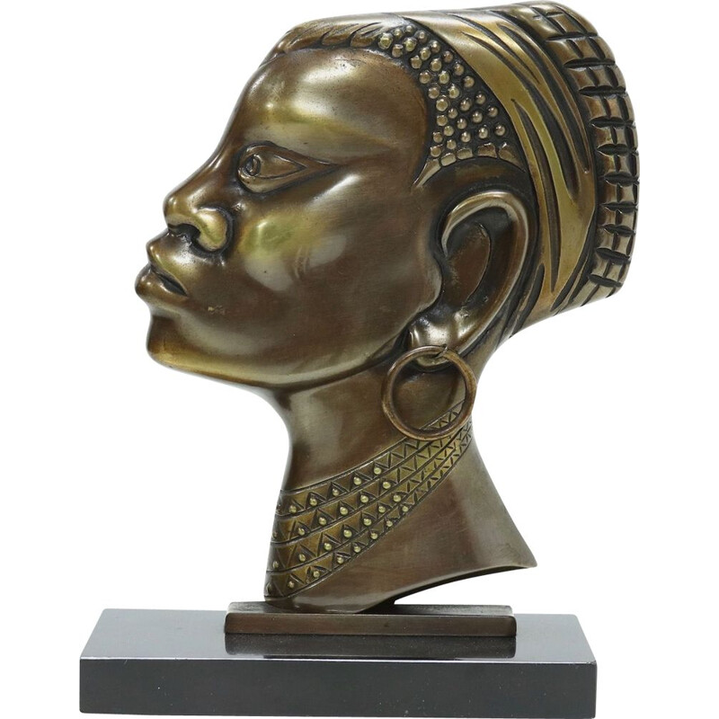 Escultura vintage de bronce de una mujer africana, 1950