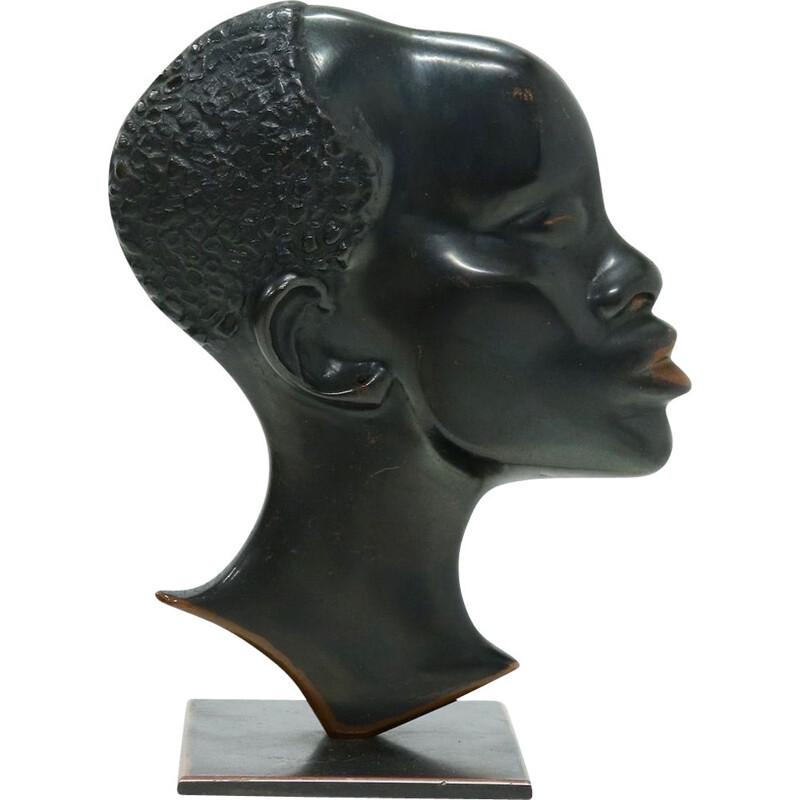 Modernist vintage solid bronze sculpture African woman, 1950s