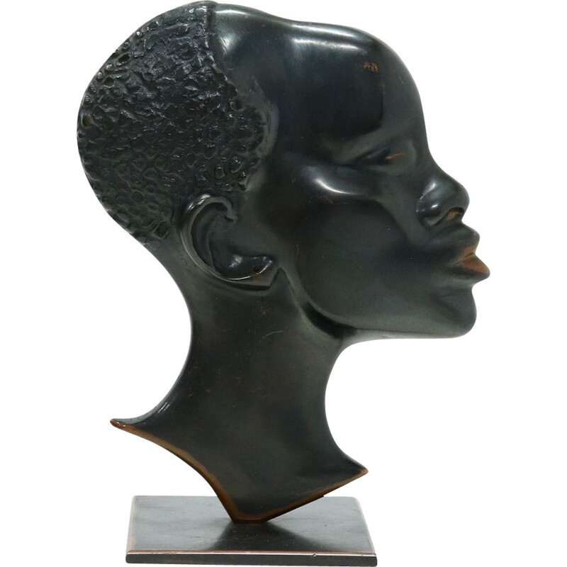 Modernistische Vintage-Skulptur einer afrikanischen Frau aus massiver Bronze, 1950