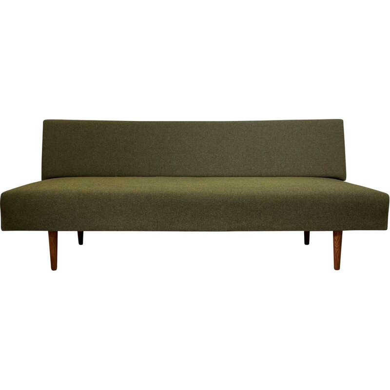 Scandinavian vintage dark green sofa with teak legs, 1960