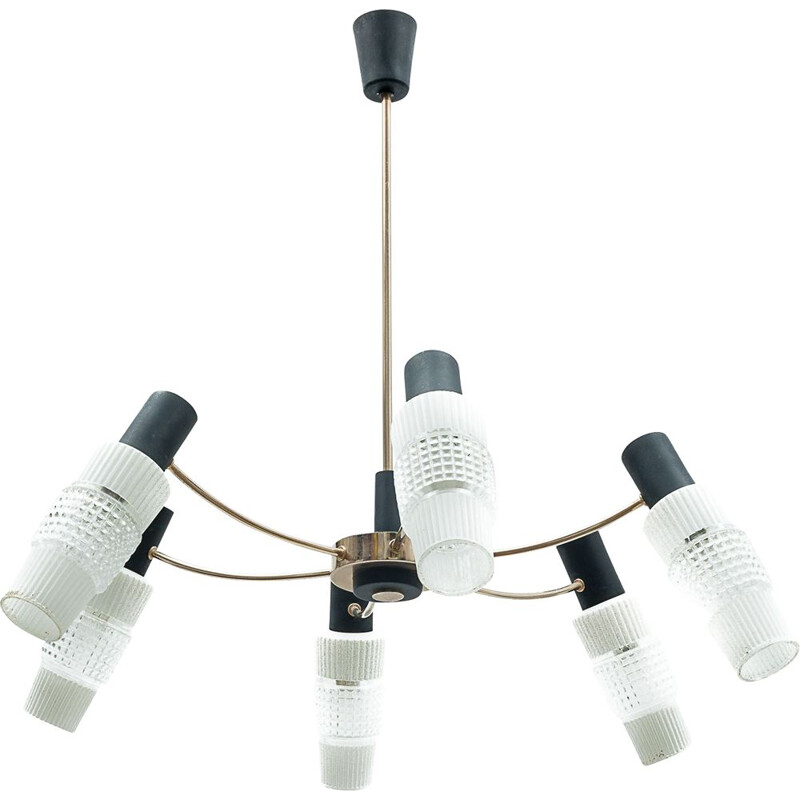 Vintage 6-light brass chandelier by Maison Arlus, 1960