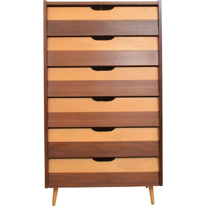 Mid-century German beechwood and walnut chest of drawers, 1960s