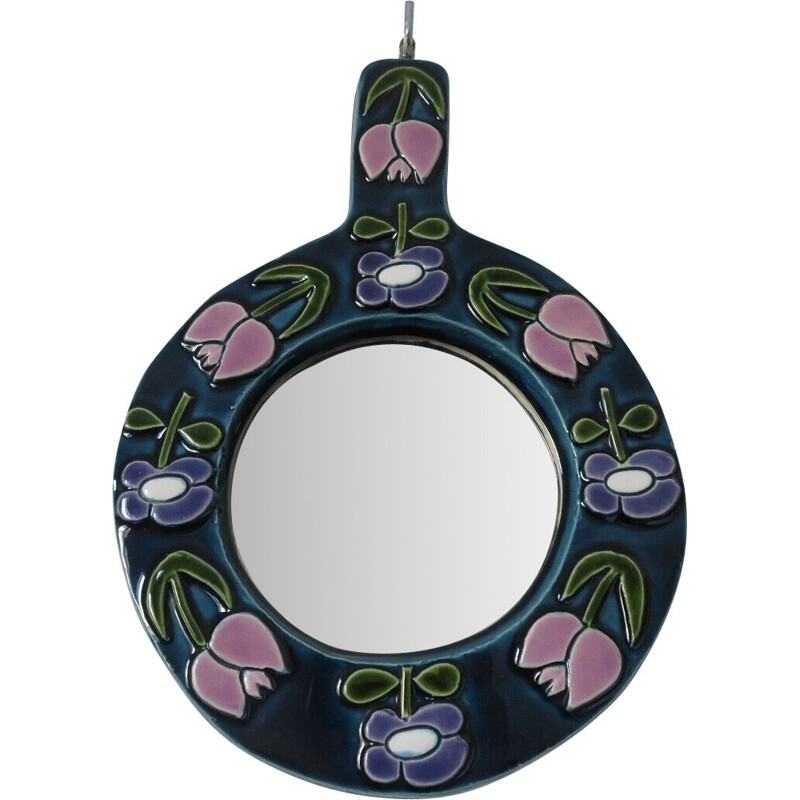 Vintage ceramic wall mirror by Mithé Espelt, 1960