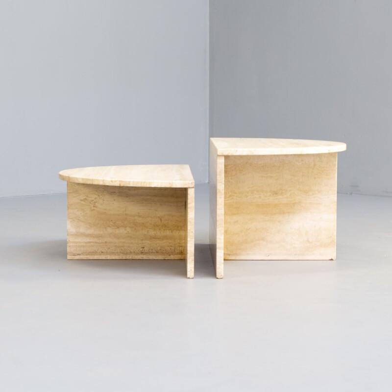 Pair of vintage round travertine coffee tables for Up&Up, 1969