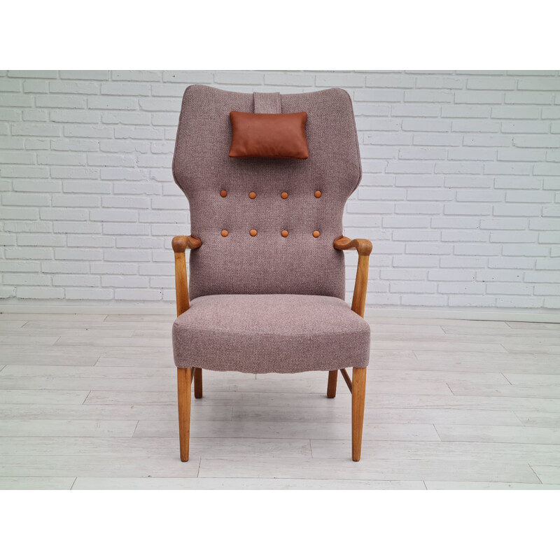 Danish vintage armchair in wool and oakwood, 1960s