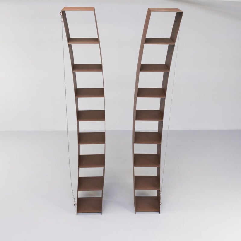 2 vintage bookcases "Verspanntes Regal" by Wolfgang for Pentagon Group, Germany 1984