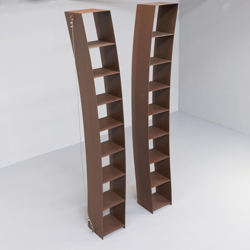 2 vintage bookcases "Verspanntes Regal" by Wolfgang for Pentagon Group, Germany 1984