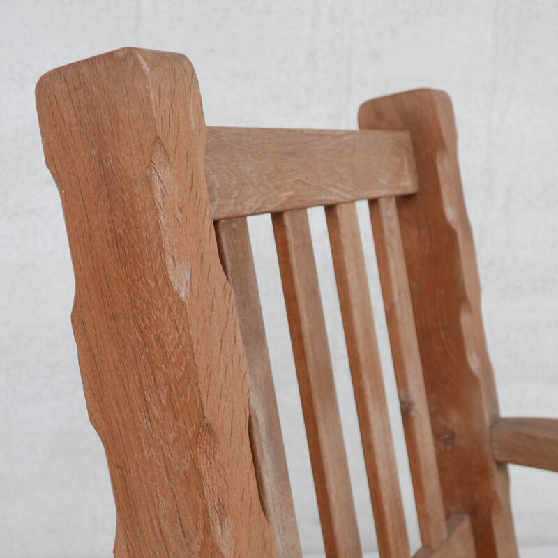 Pair of vintage oakwood chunky brutalist armchairs, France 1950s