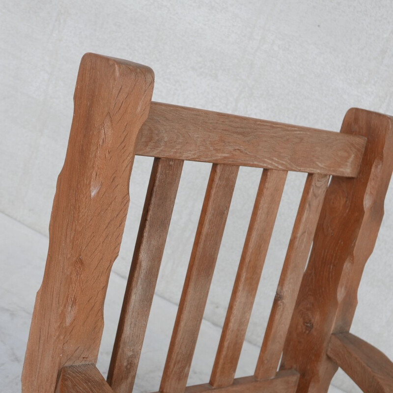 Pair of vintage oakwood chunky brutalist armchairs, France 1950s