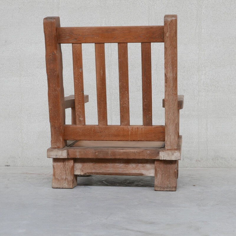 Pair of vintage oakwood chunky brutalist armchairs, France 1950s