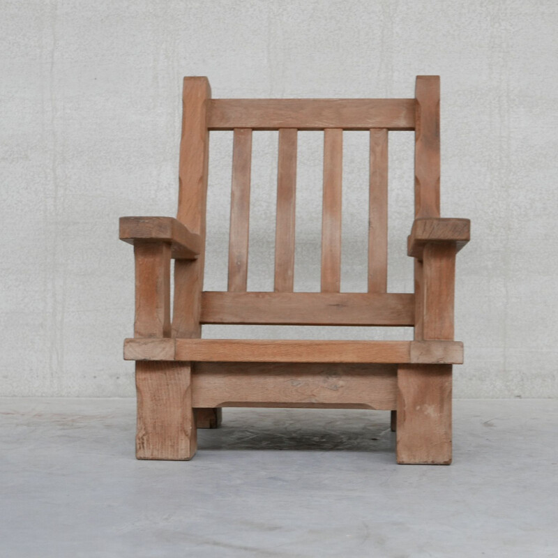 Paire de fauteuils brutalistes vintage en chêne, France 1950