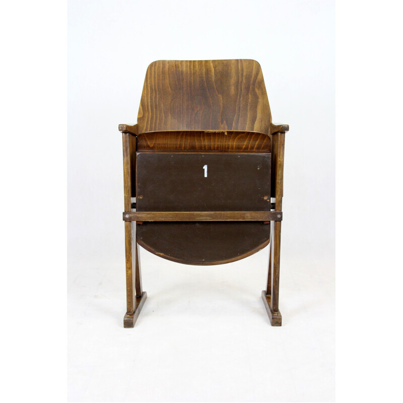 Vintage beechwood cinema chair by Ton, 1960s