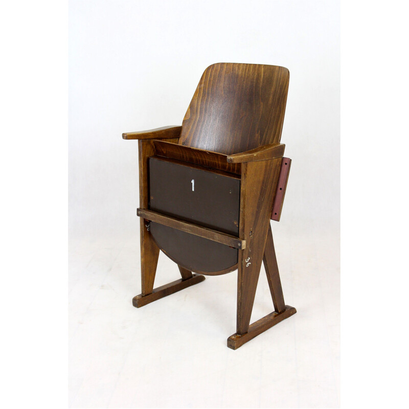 Vintage beechwood cinema chair by Ton, 1960s