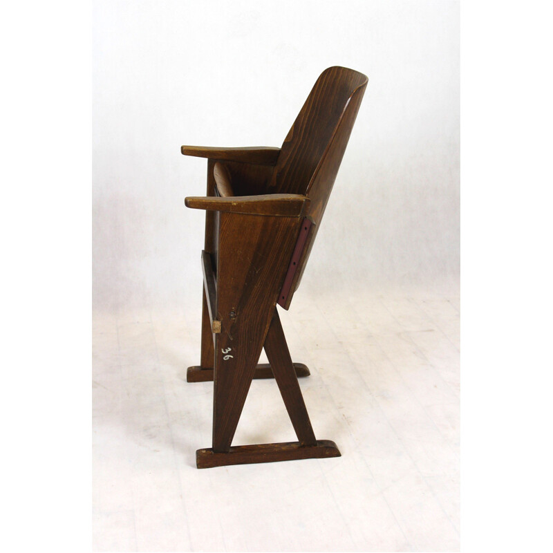 Vintage beechwood cinema chair by Ton, 1960s