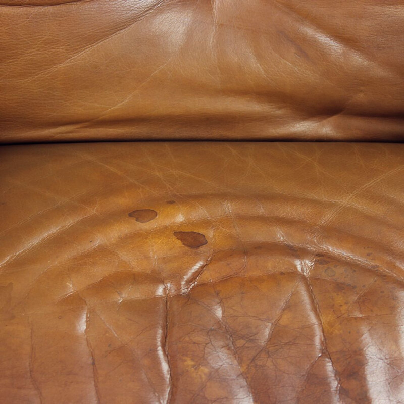 Pair of vintage leather and wood armchairs, Czechoslovakia 1970