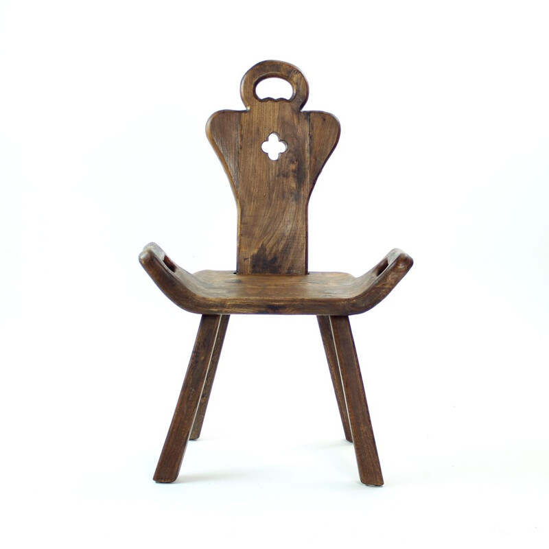 Cadeira lateral de madeira Vintage feita à mão, Holanda 1930