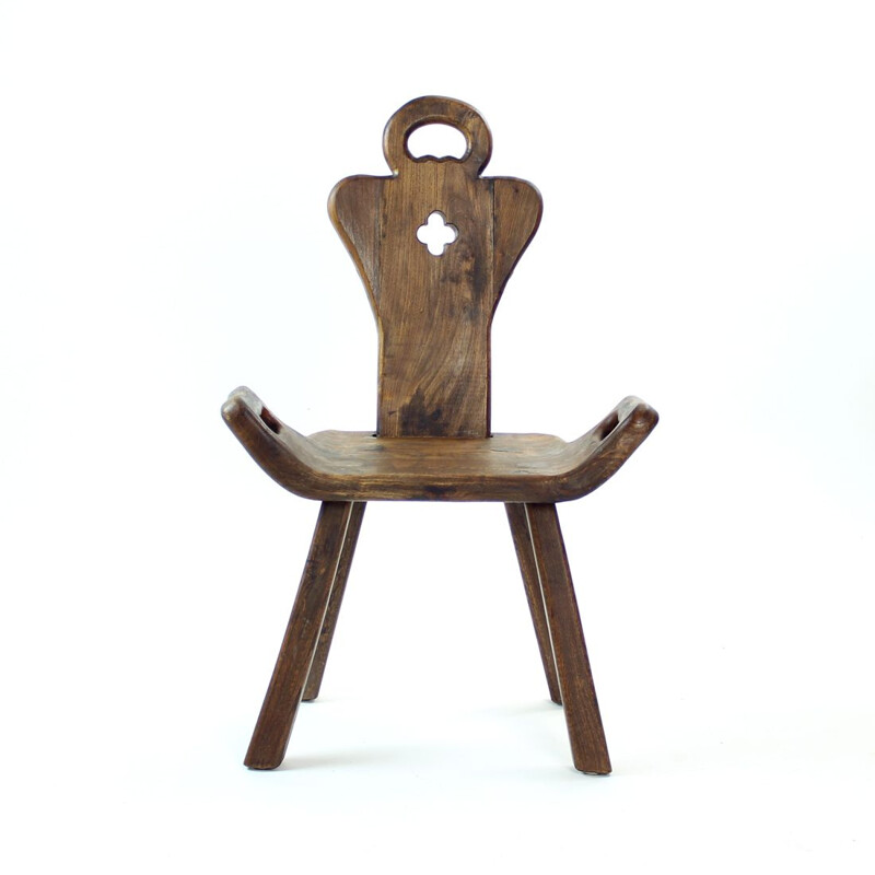 Vintage handmade wooden side chair, Netherlands 1930