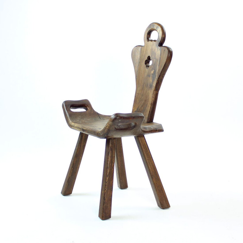 Sedia laterale in legno vintage fatta a mano, Paesi Bassi 1930
