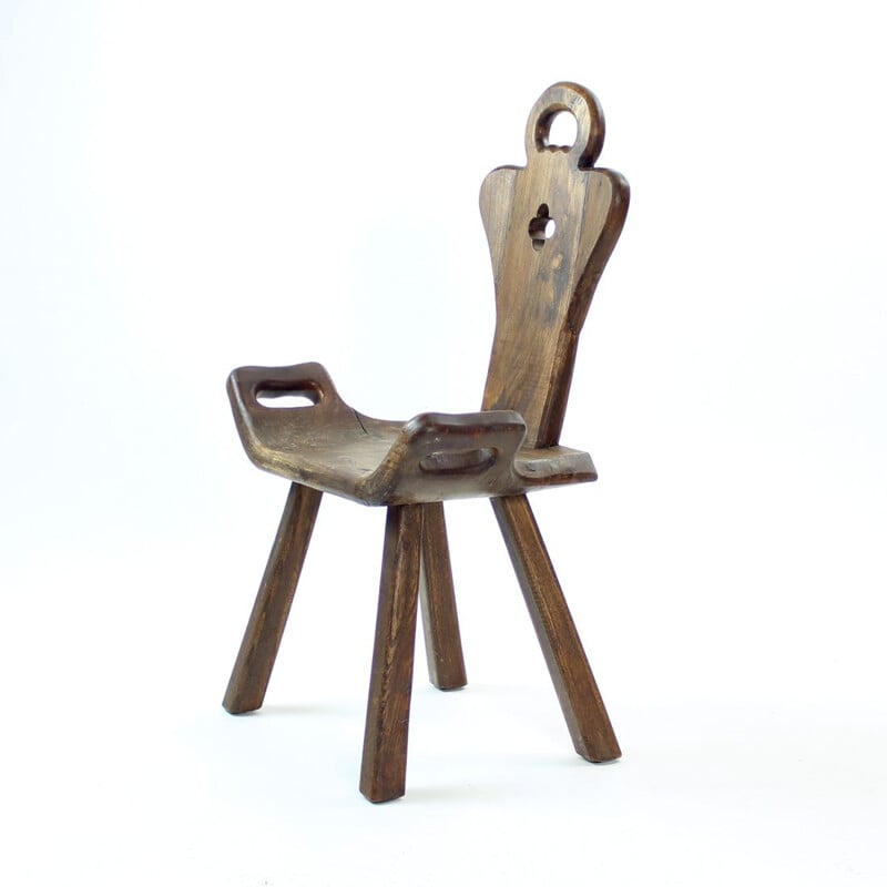 Vintage handmade wooden side chair, Netherlands 1930