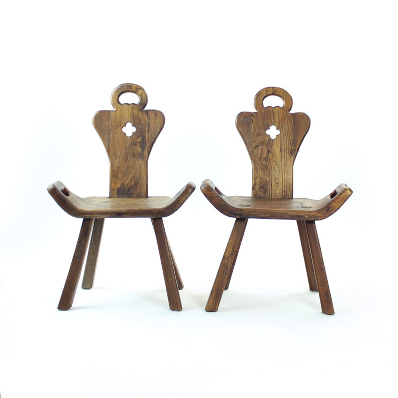 Vintage handgemaakte houten bijzetstoel, Nederland 1930