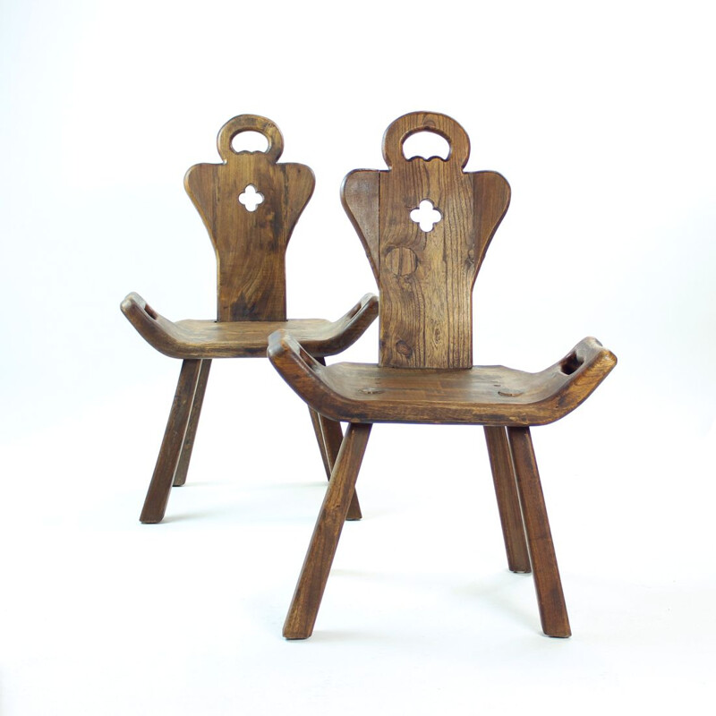 Cadeira lateral de madeira Vintage feita à mão, Holanda 1930